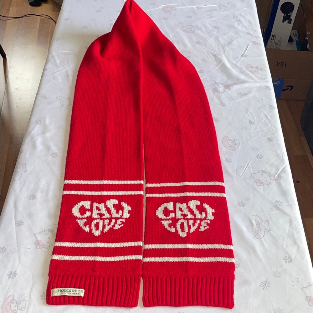 Hollister Red and White CALI LOVE Scarf